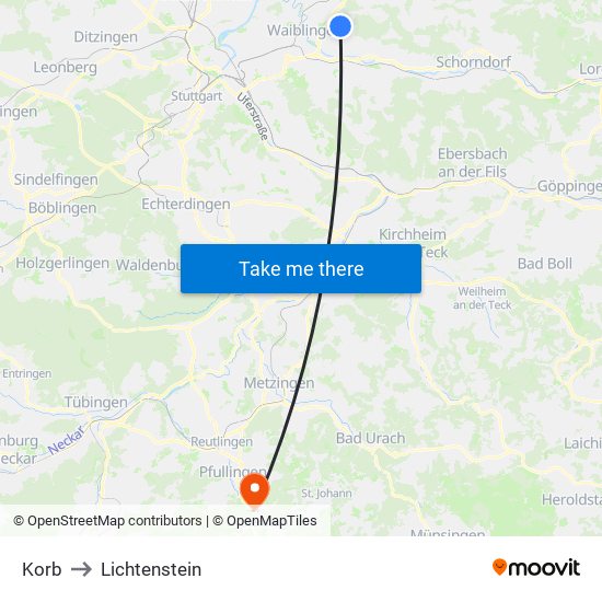 Korb to Lichtenstein map