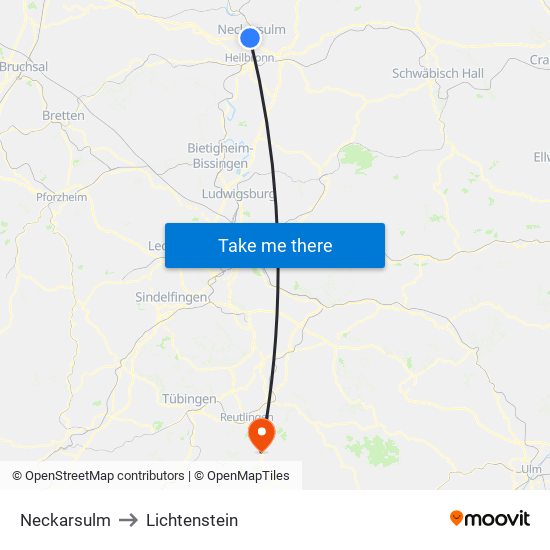 Neckarsulm to Lichtenstein map