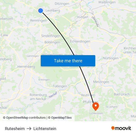 Rutesheim to Lichtenstein map