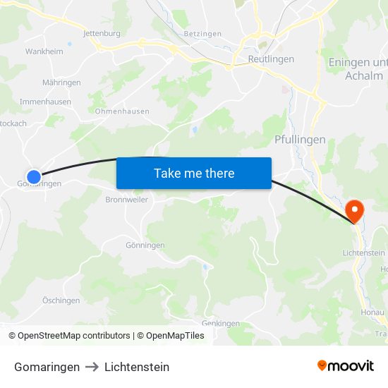 Gomaringen to Lichtenstein map