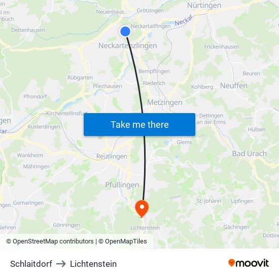Schlaitdorf to Lichtenstein map
