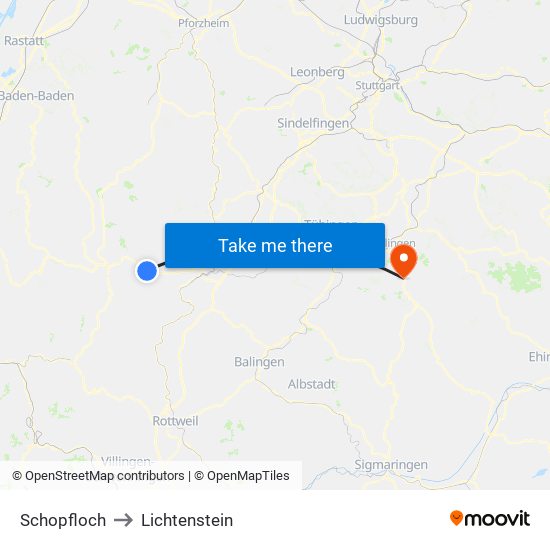 Schopfloch to Lichtenstein map