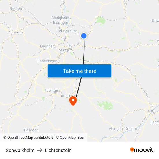 Schwaikheim to Lichtenstein map