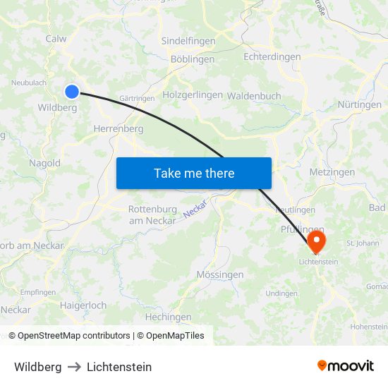 Wildberg to Lichtenstein map