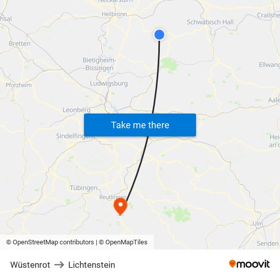 Wüstenrot to Lichtenstein map