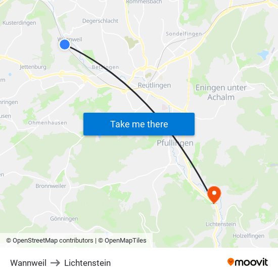 Wannweil to Lichtenstein map