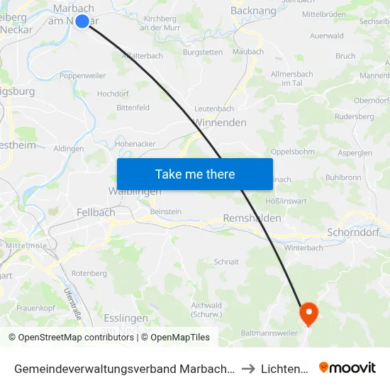 Gemeindeverwaltungsverband Marbach am Neckar to Lichtenwald map