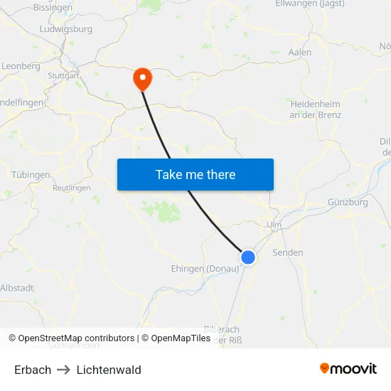 Erbach to Lichtenwald map