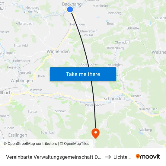 Vereinbarte Verwaltungsgemeinschaft Der Stadt Backnang to Lichtenwald map