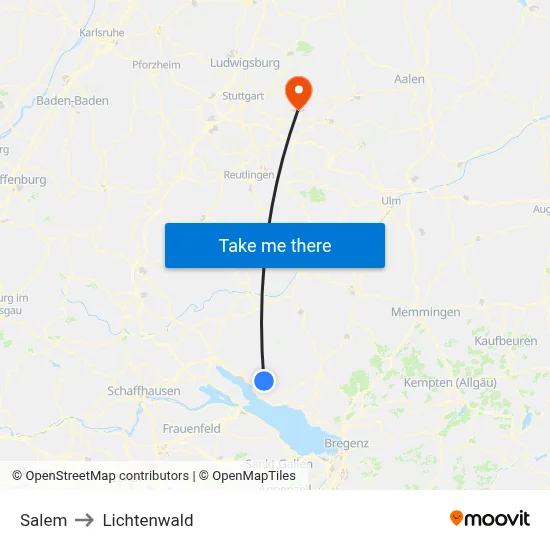 Salem to Lichtenwald map