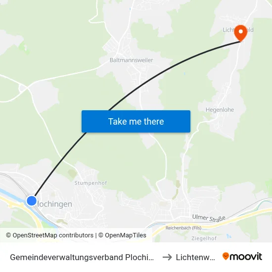 Gemeindeverwaltungsverband Plochingen to Lichtenwald map