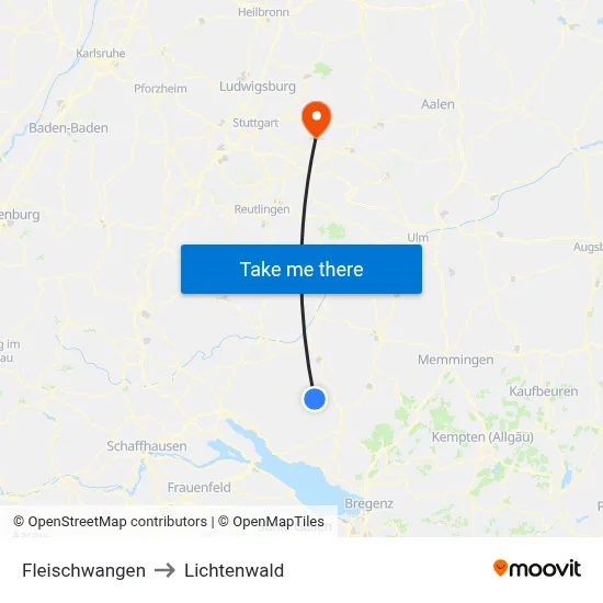 Fleischwangen to Lichtenwald map