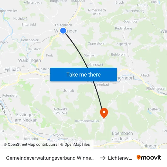 Gemeindeverwaltungsverband Winnenden to Lichtenwald map