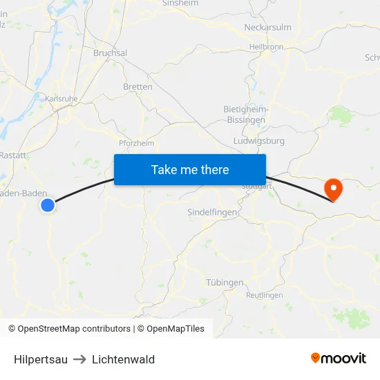 Hilpertsau to Lichtenwald map