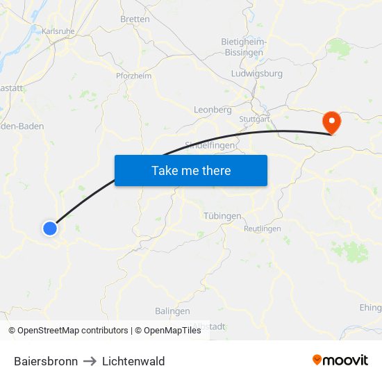 Baiersbronn to Lichtenwald map