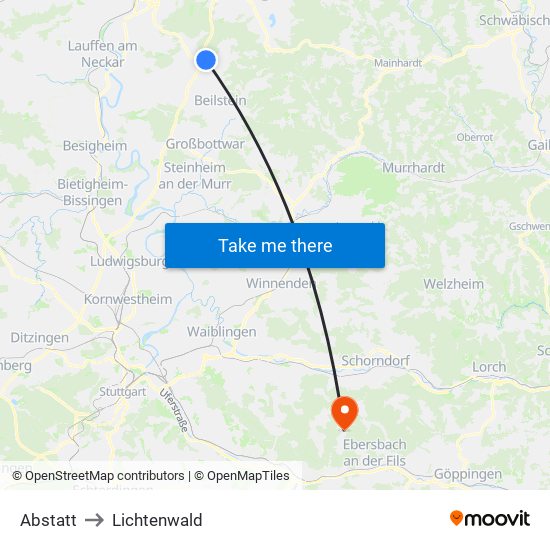 Abstatt to Lichtenwald map