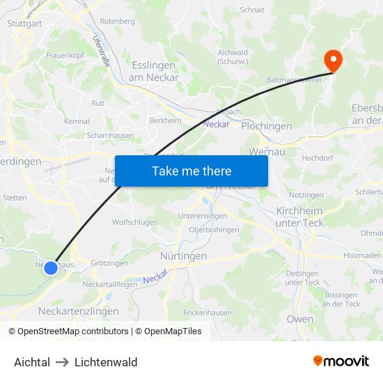 Aichtal to Lichtenwald map