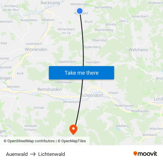 Auenwald to Lichtenwald map