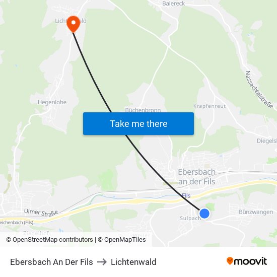 Ebersbach An Der Fils to Lichtenwald map