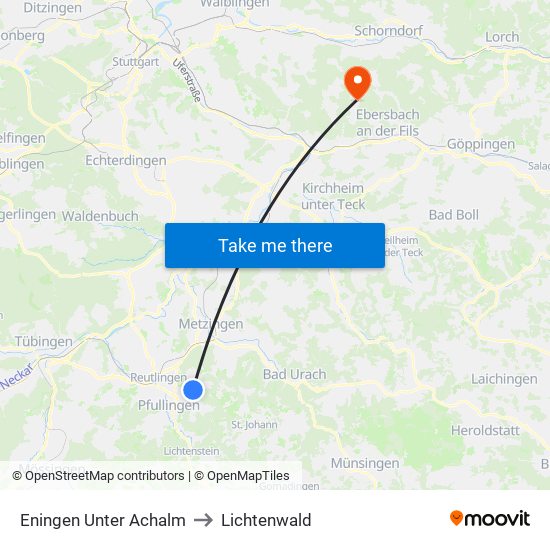 Eningen Unter Achalm to Lichtenwald map