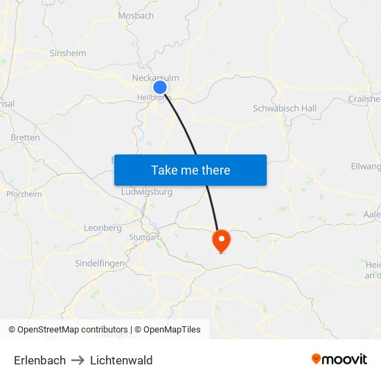 Erlenbach to Lichtenwald map