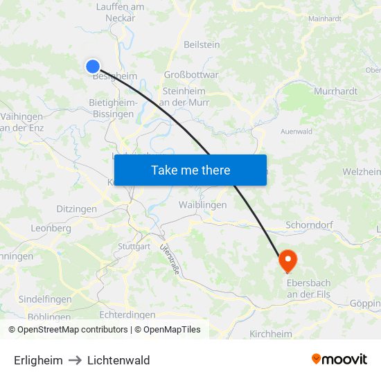 Erligheim to Lichtenwald map
