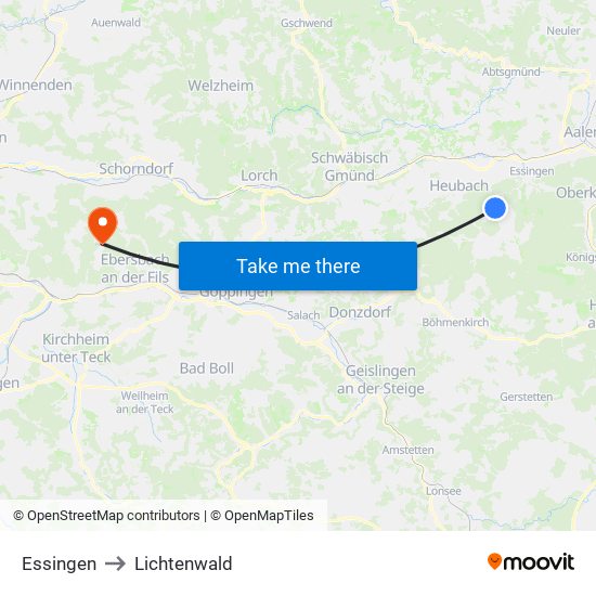 Essingen to Lichtenwald map