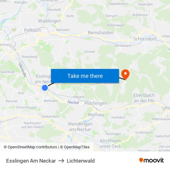 Esslingen Am Neckar to Lichtenwald map