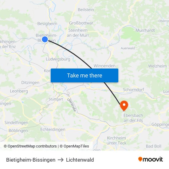 Bietigheim-Bissingen to Lichtenwald map
