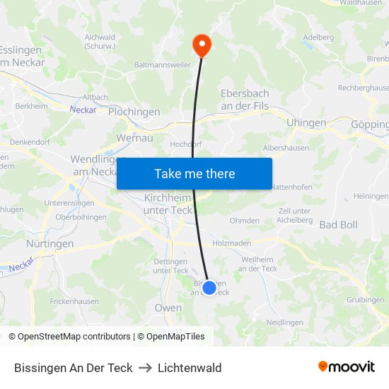 Bissingen An Der Teck to Lichtenwald map