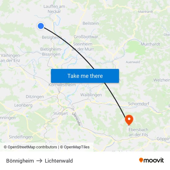 Bönnigheim to Lichtenwald map