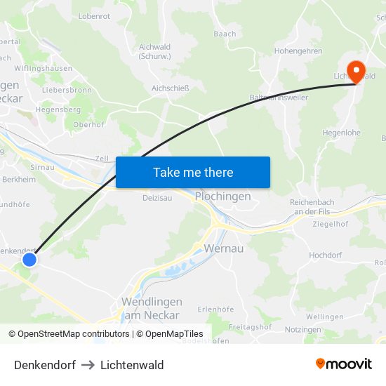 Denkendorf to Lichtenwald map