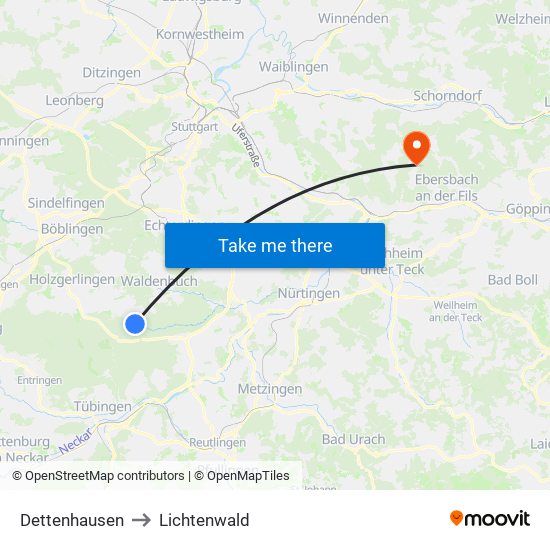 Dettenhausen to Lichtenwald map