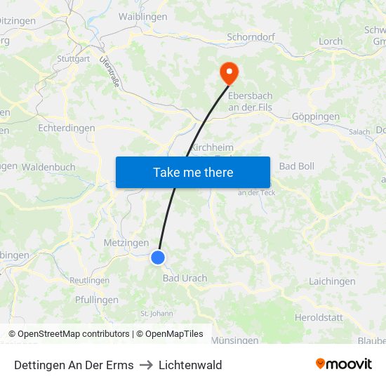 Dettingen An Der Erms to Lichtenwald map