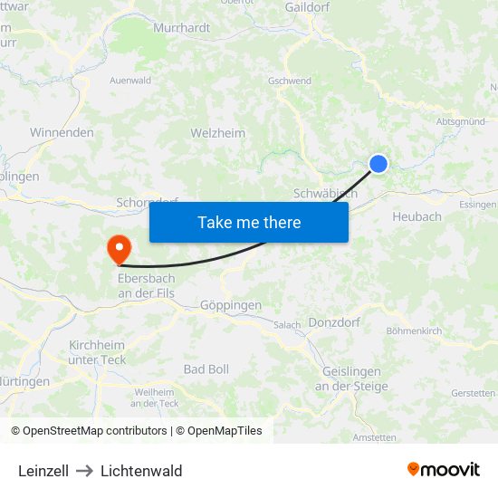 Leinzell to Lichtenwald map