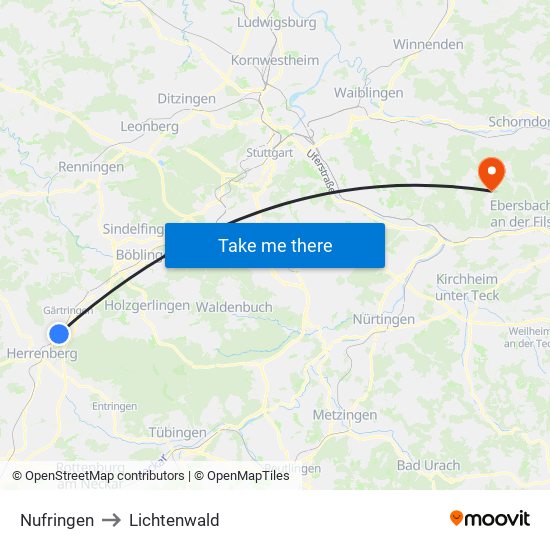 Nufringen to Lichtenwald map