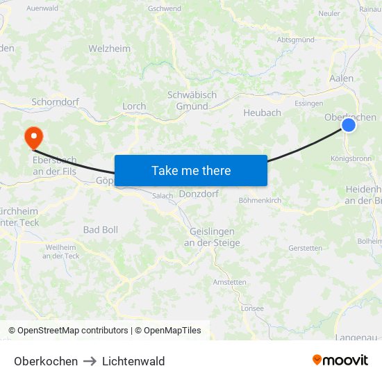 Oberkochen to Lichtenwald map