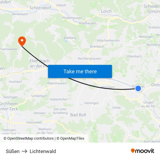 Süßen to Lichtenwald map
