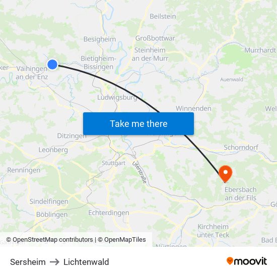 Sersheim to Lichtenwald map