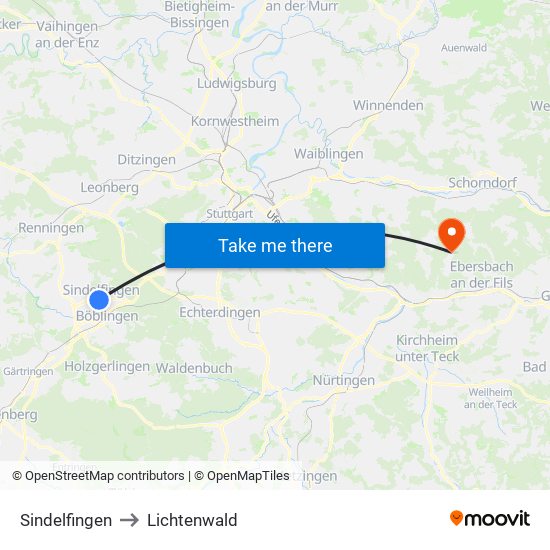Sindelfingen to Lichtenwald map