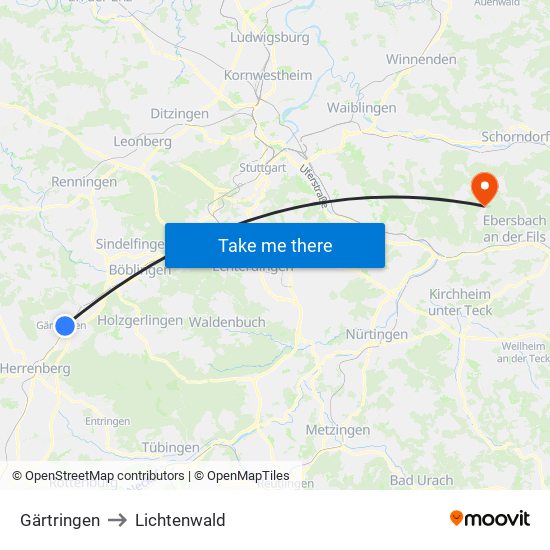 Gärtringen to Lichtenwald map