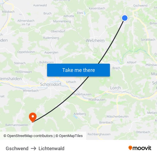 Gschwend to Lichtenwald map