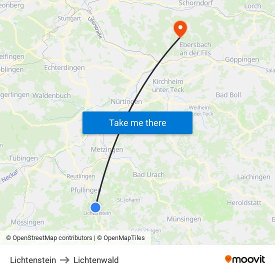 Lichtenstein to Lichtenwald map