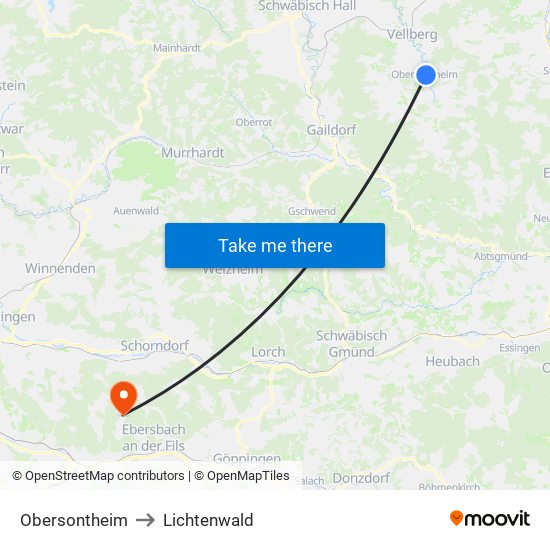 Obersontheim to Lichtenwald map