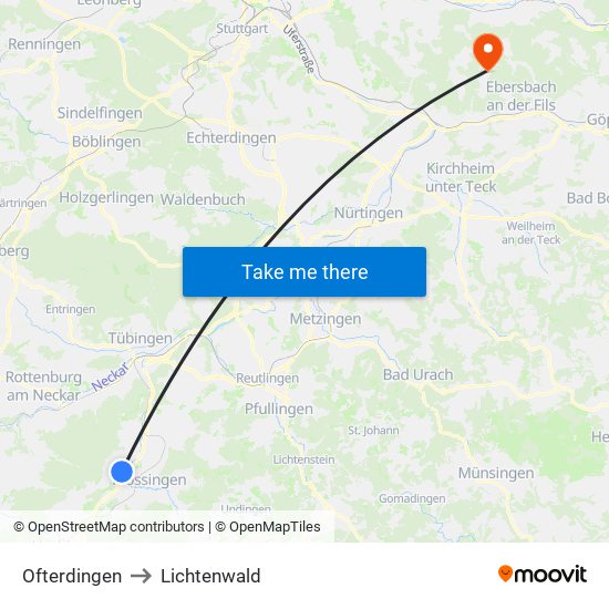 Ofterdingen to Lichtenwald map