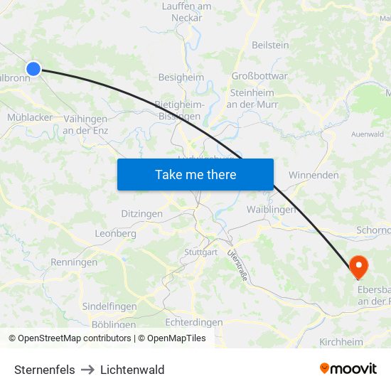 Sternenfels to Lichtenwald map