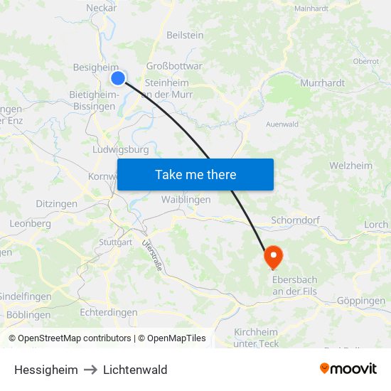 Hessigheim to Lichtenwald map