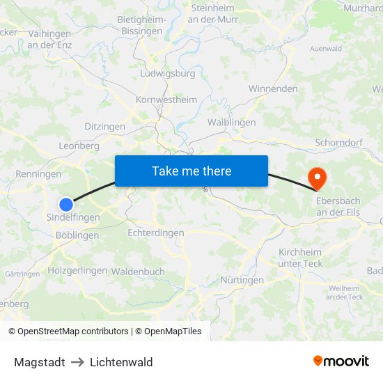 Magstadt to Lichtenwald map