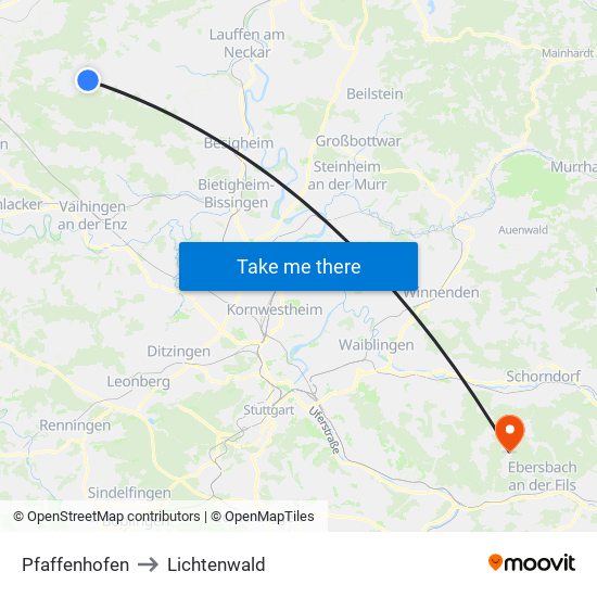 Pfaffenhofen to Lichtenwald map