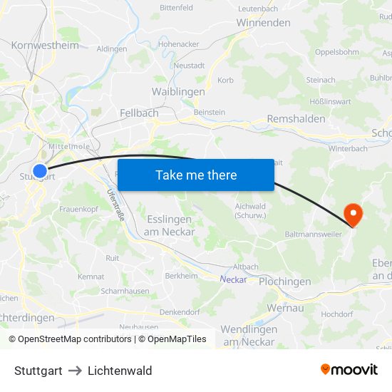 Stuttgart to Lichtenwald map